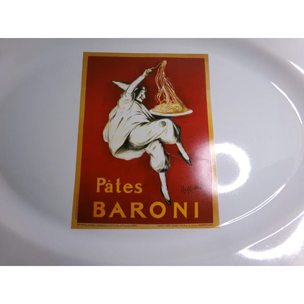 Pottery Barn Vintage Poster Pasta Platter Pates Baroni Oval White